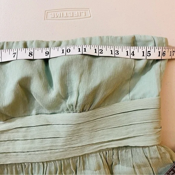 NWT J. Crew Juliet 100% Silk Chiffon Strapless MIDI Dress Size 10 Green/Blue - Picture 10 of 12